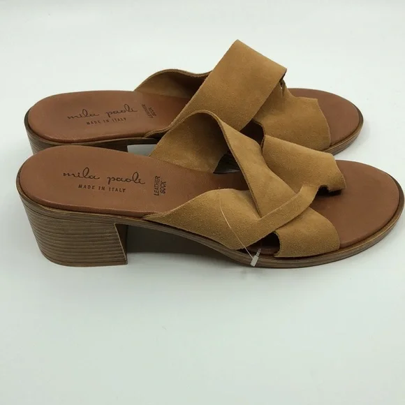 Mila Paoli Woman Suede strap Slip on Block Heel Sandal size 9.5 - Picture 3 of 6